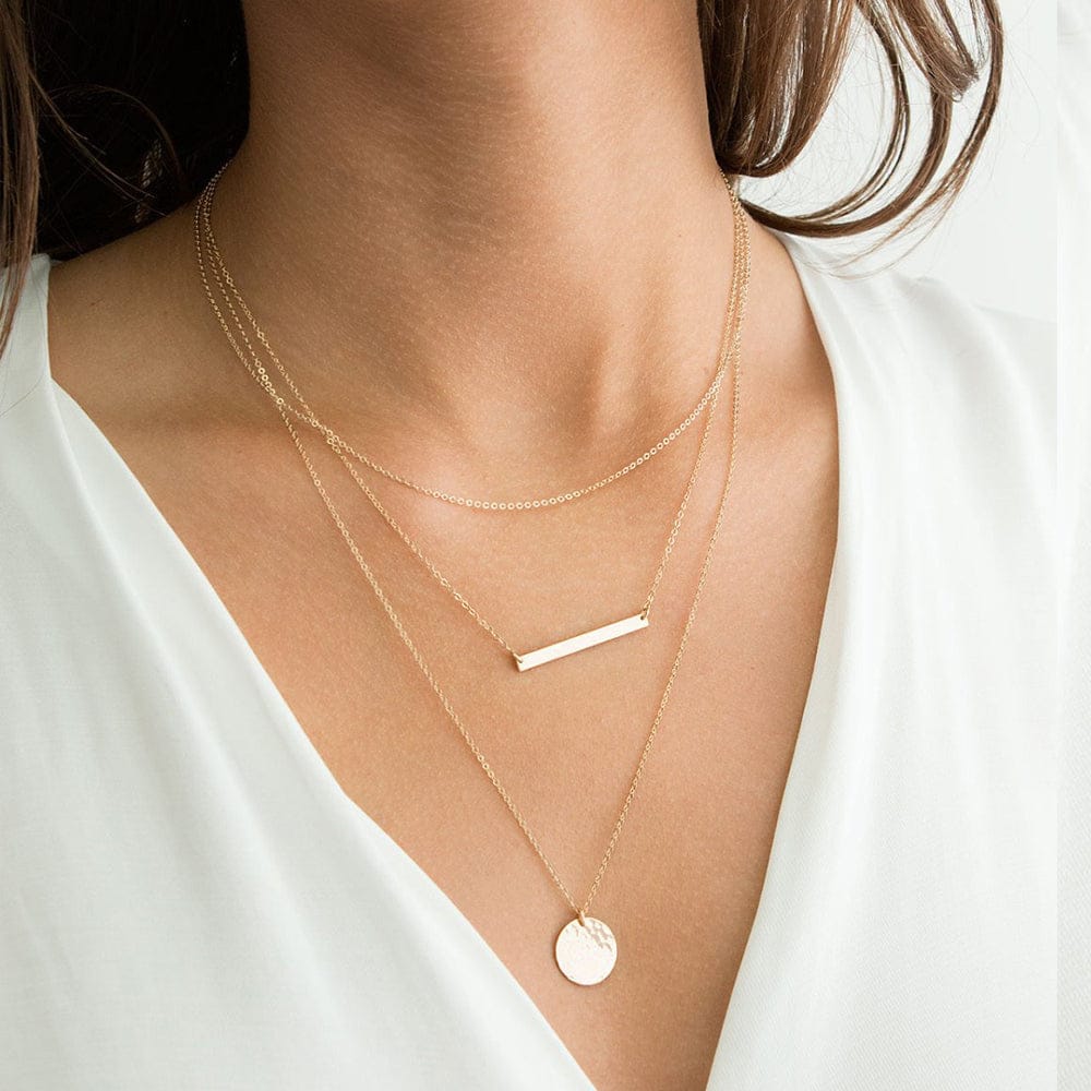 Delicate Layered Necklace Set Disc Set of 3 Necklaces Simple Gold  Stainless Steel Jewelry Set