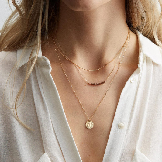Delicate Layered Necklace Set Disc Set of 3 Necklaces Simple Gold  Stainless Steel Jewelry Set