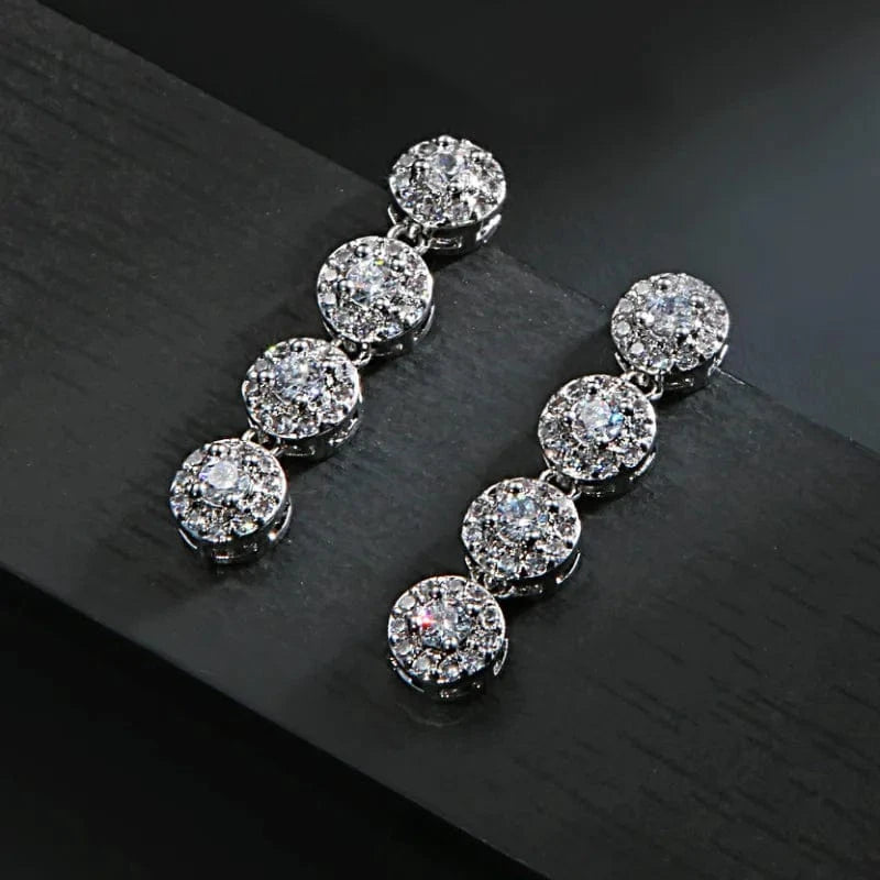 Delicate Zircon Jewelry Set Geometric Tennis Bracelet Necklace Silver Needle Earring Women Fashion Bridal Wedding Jewelry Set