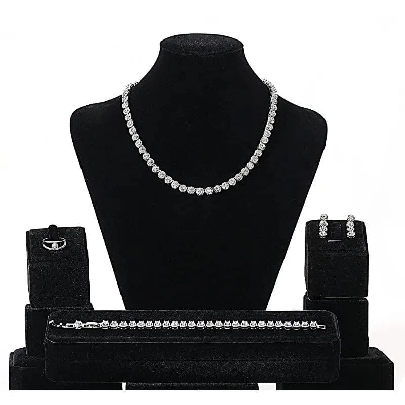 Delicate Zircon Jewelry Set Geometric Tennis Bracelet Necklace Silver Needle Earring Women Fashion Bridal Wedding Jewelry Set
