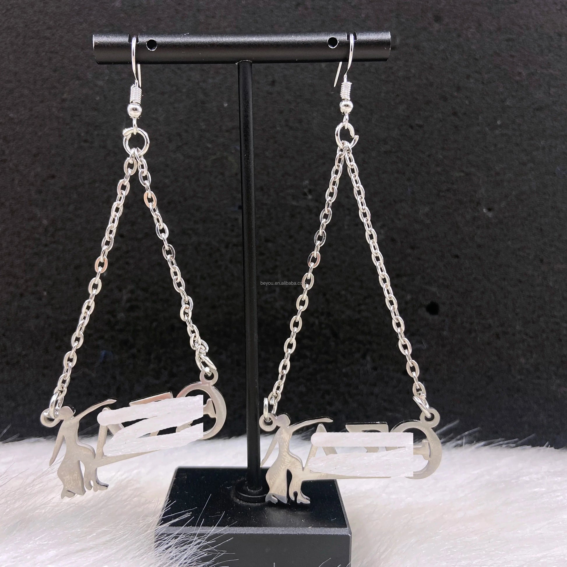 Delta DST Greek Letter with Girl Stainless Steel Charm Drop Dangle Earrings Jewelry