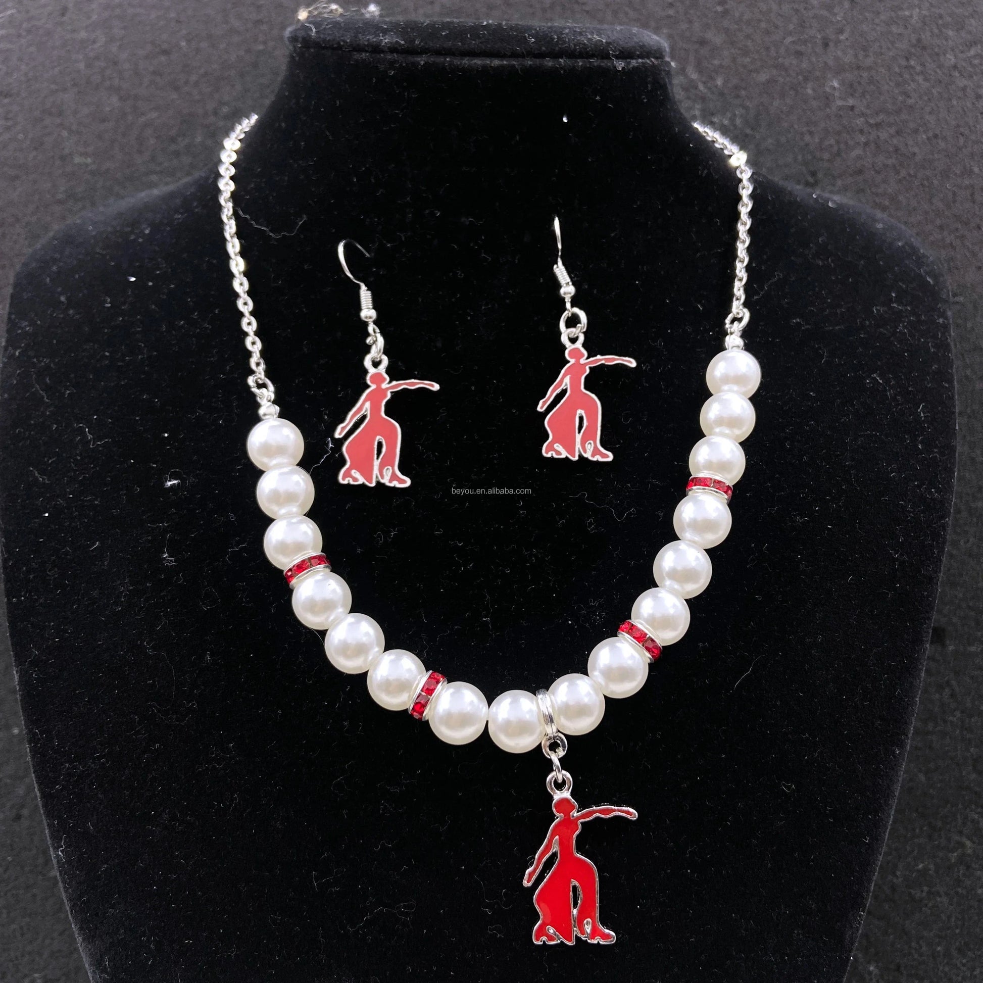 Delta DST Greek Letter with Girl Stainless Steel Charm Drop Dangle Earrings Necklace Set Jewelry