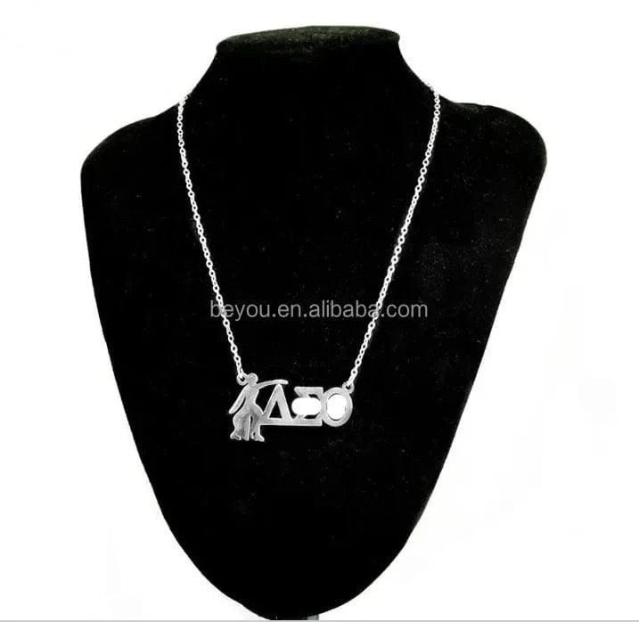 Delta DST Greek Letter with Girl Stainless Steel Charm Drop Dangle Earrings Necklace Set Jewelry