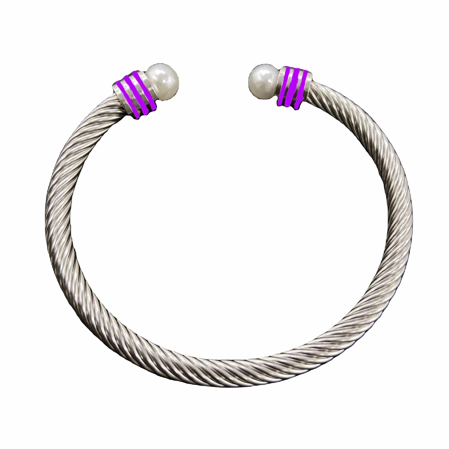 Delta Inspiration DST Custom Stainless Steel Purple Enamel Open Cable Bangle Bracelet