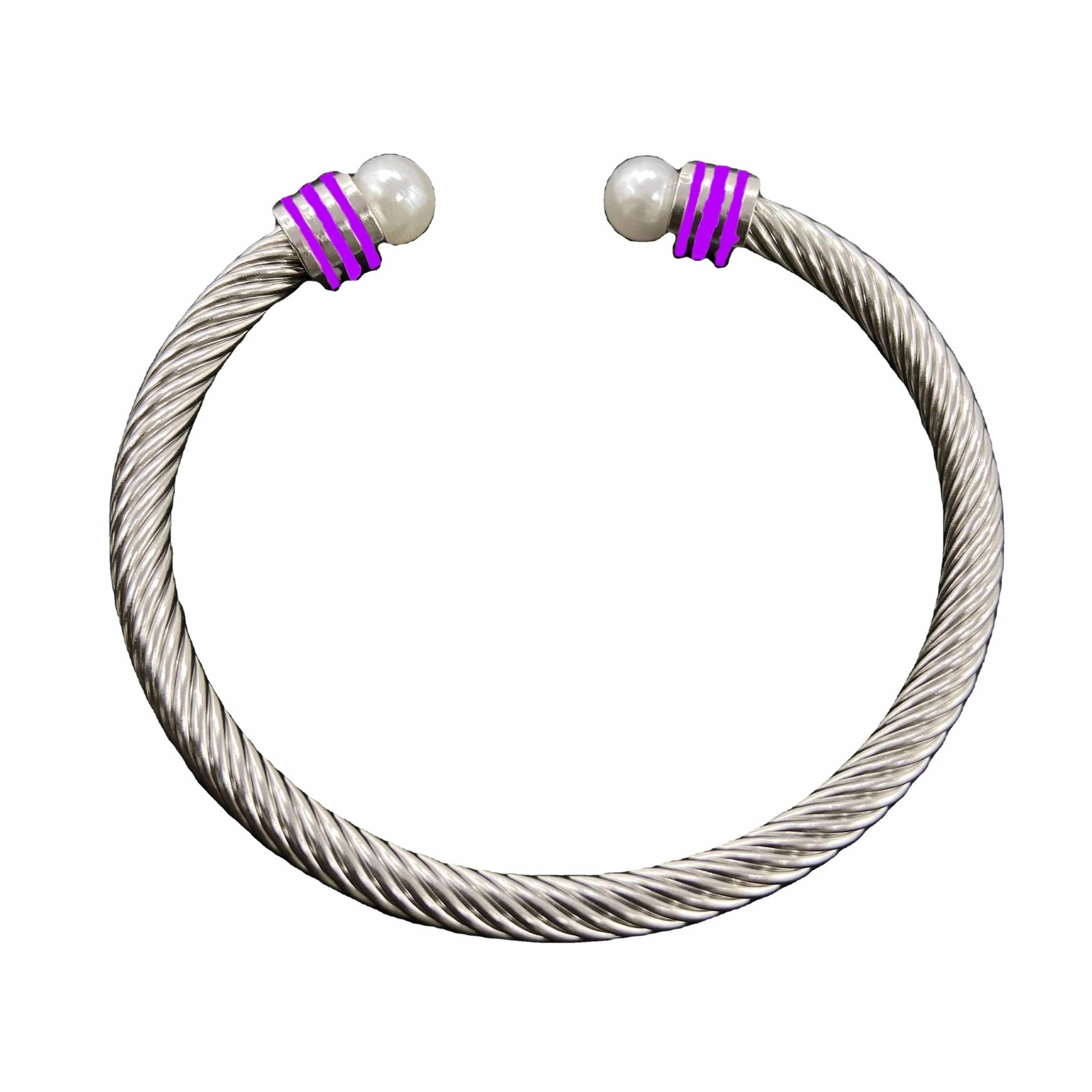 Delta Inspiration DST Custom Stainless Steel Purple Enamel Open Cable Bangle Bracelet