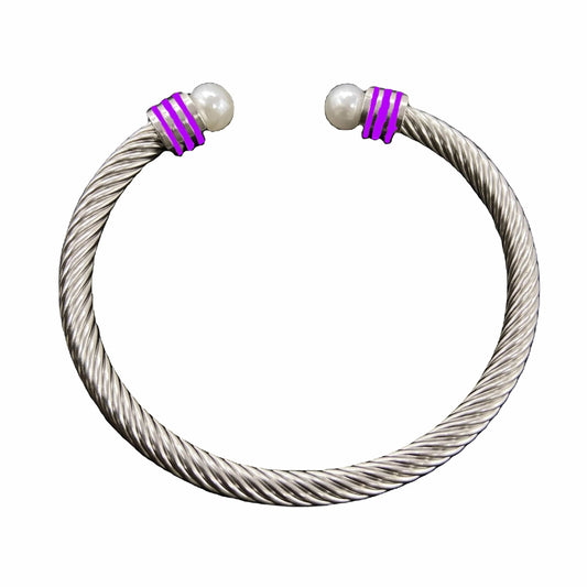 Delta Inspiration DST Custom Stainless Steel Purple Enamel Open Cable Bangle Bracelet