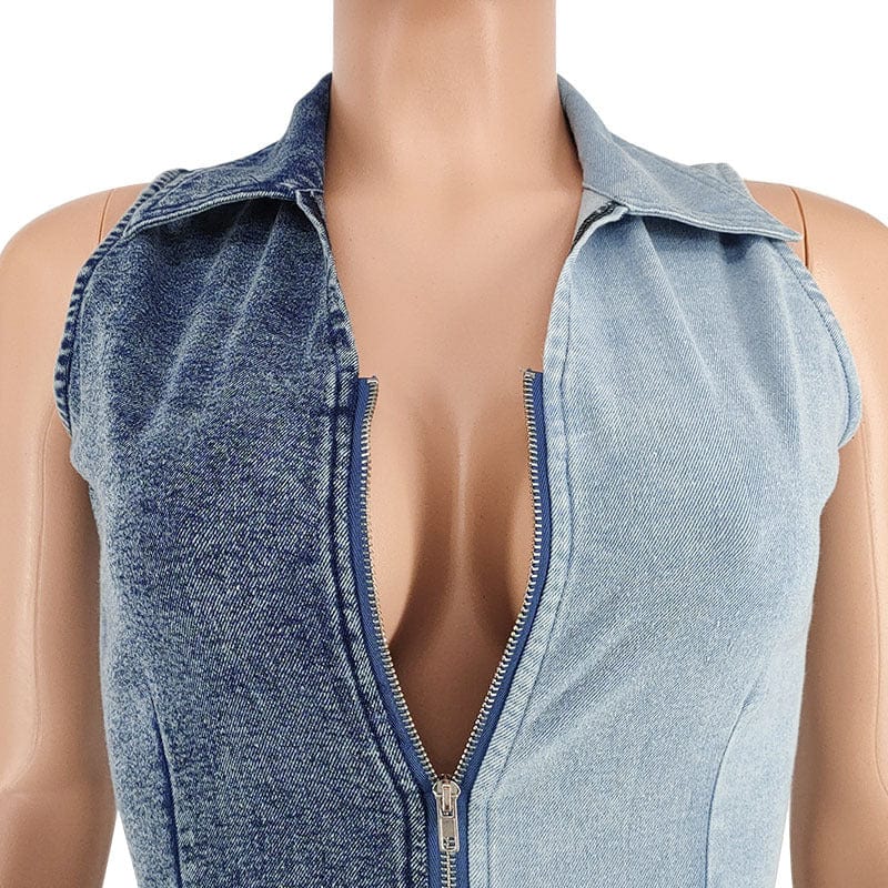 denim 10713-MX28 Color Blocked denim one piece plus size jumpsuits playsuits ladies sehe fashion