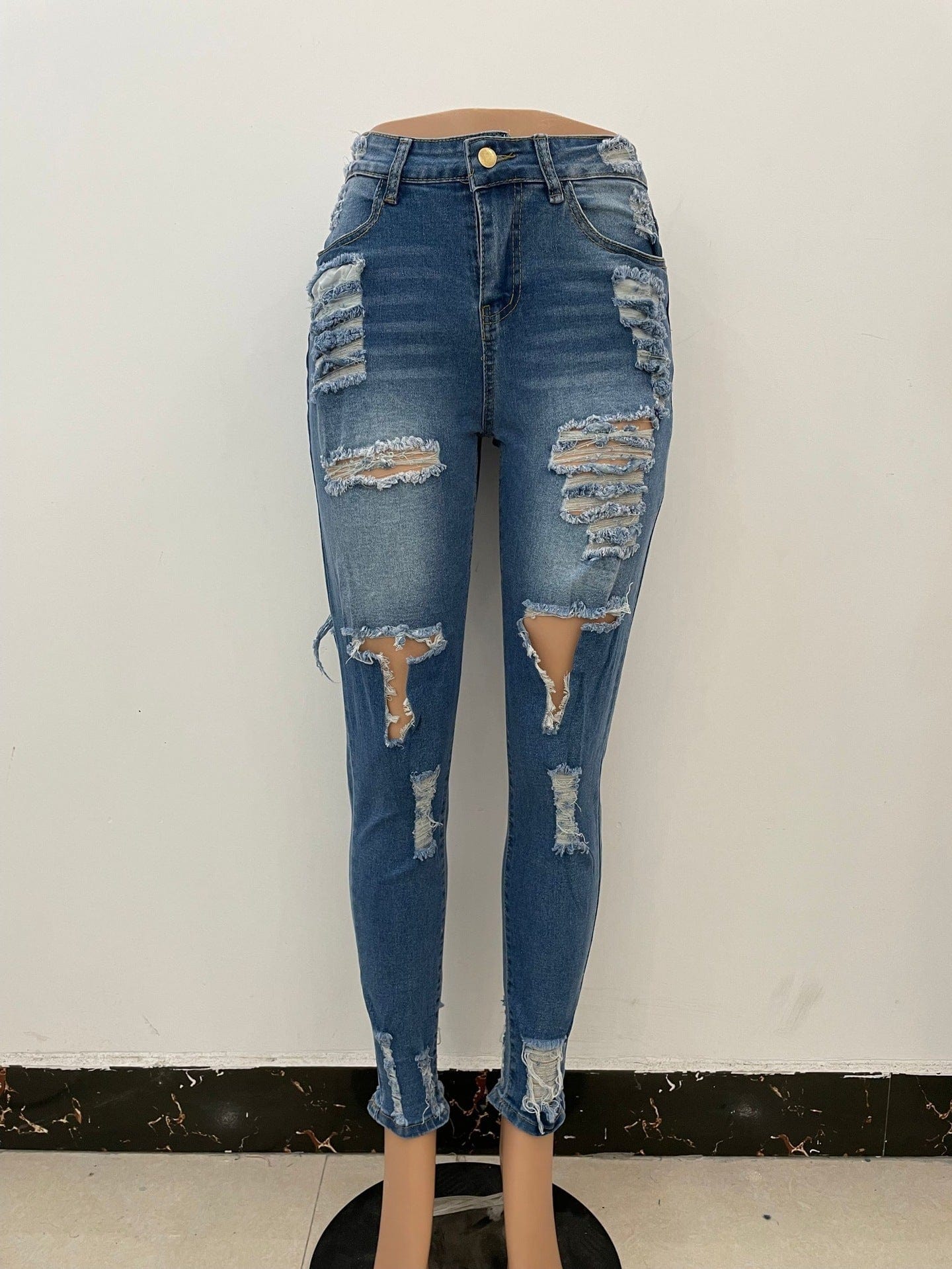 denim 10806-MX67 latest hollow out bodycon tight pockets pencil hole women's jeans pants sehe fashion