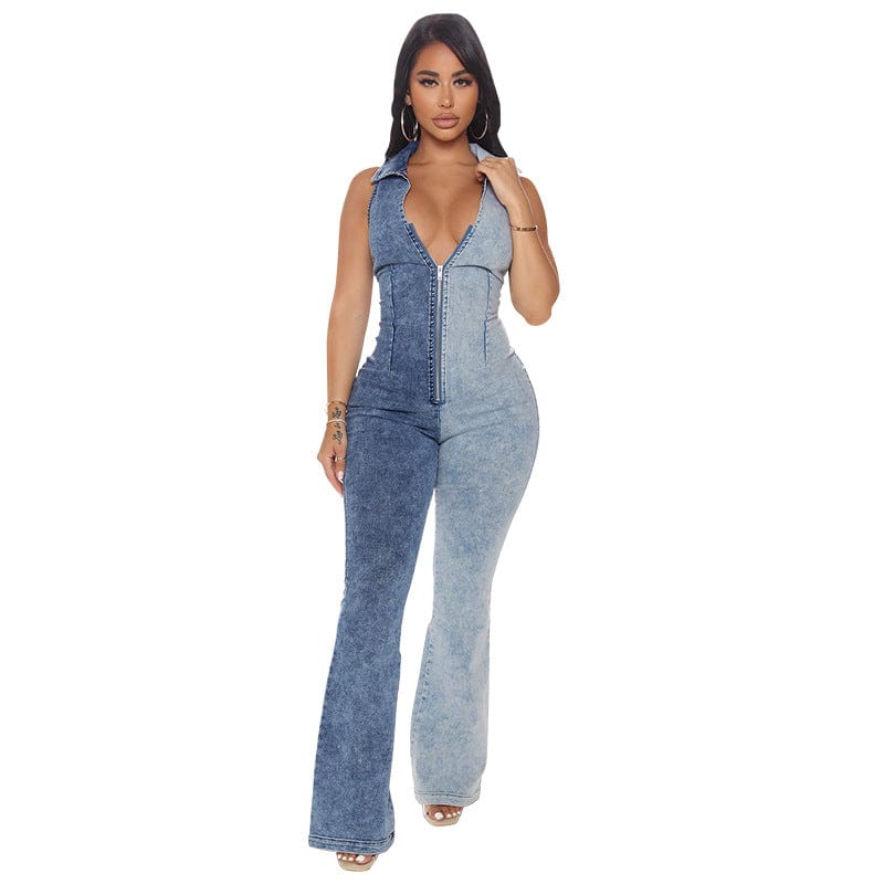denim 5 XL / pic 10713-MX28 Color Blocked denim one piece plus size jumpsuits playsuits ladies sehe fashion