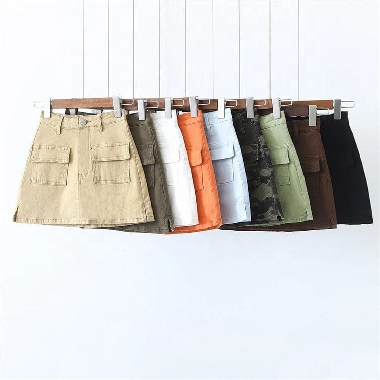 Denim Cargo Mini Skirt Women Women Pocket Harajuku Jean A-line Skirts Streetwear