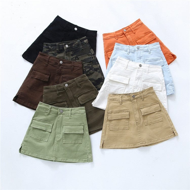 Denim Cargo Mini Skirt Women Women Pocket Harajuku Jean A-line Skirts Streetwear