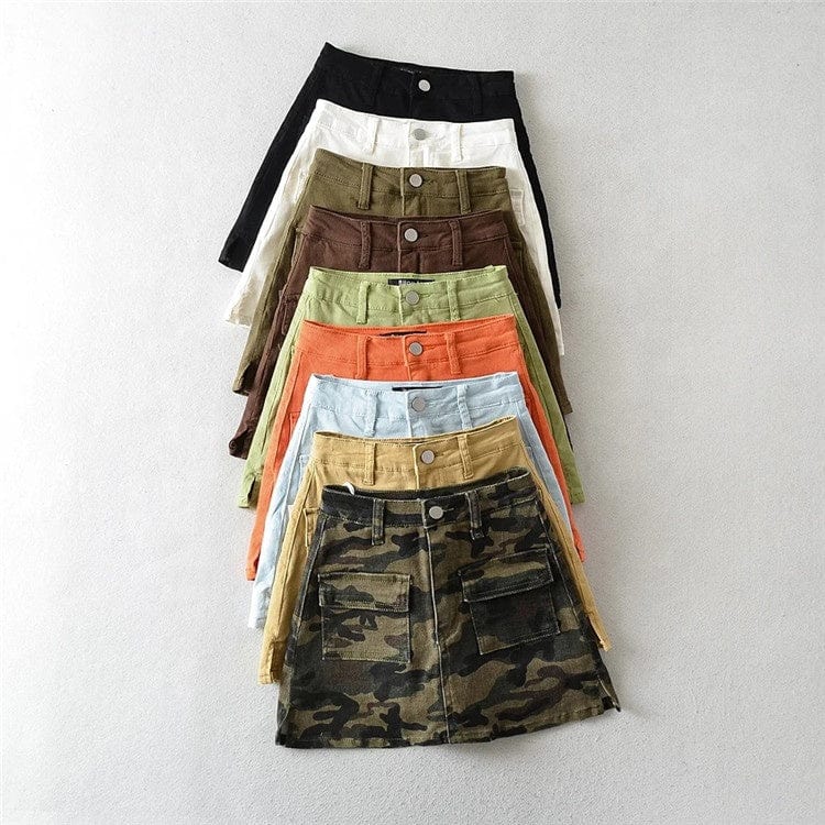 Denim Cargo Mini Skirt Women Women Pocket Harajuku Jean A-line Skirts Streetwear