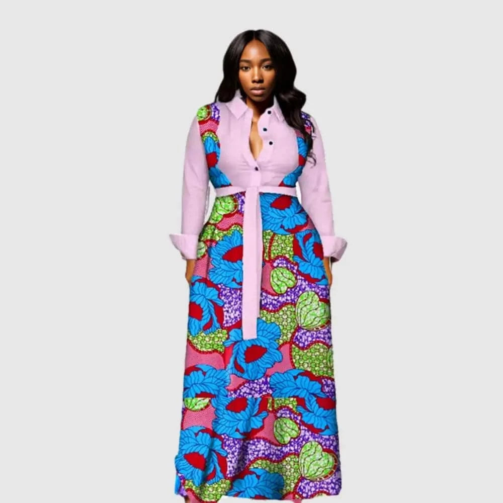 Design Dress Lady Sehe Fashion 10802-MX88 Flower Printed Maxi African Style Bow Casual Dresses Digital Printing Floral Print