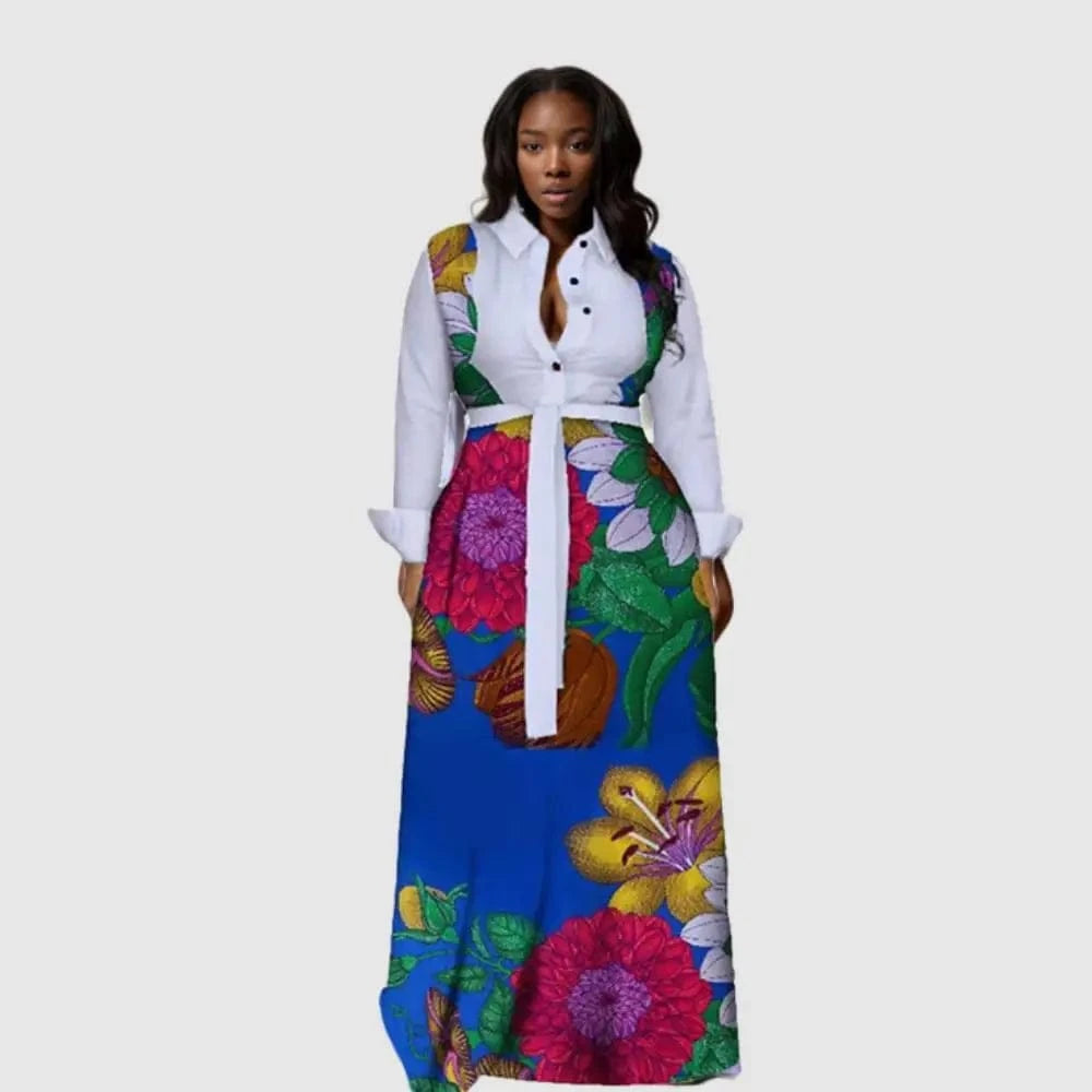 Design Dress Lady Sehe Fashion 10802-MX88 Flower Printed Maxi African Style Bow Casual Dresses Digital Printing Floral Print