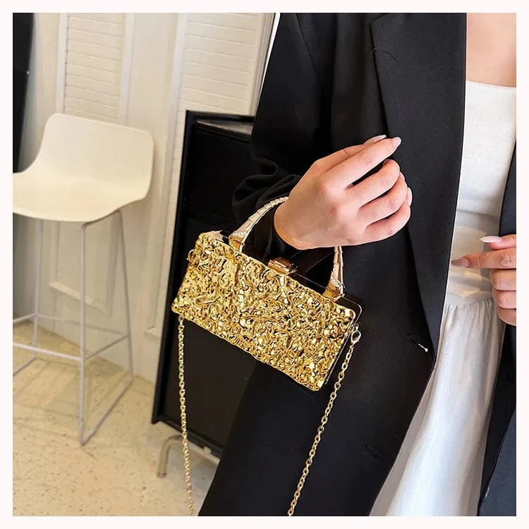 Designer Tin Foil Print Shoulder Bags Luxury Dinner Party Clutch Crossbody Bag Striped Gold Silver Acrylic Box Bag For Women