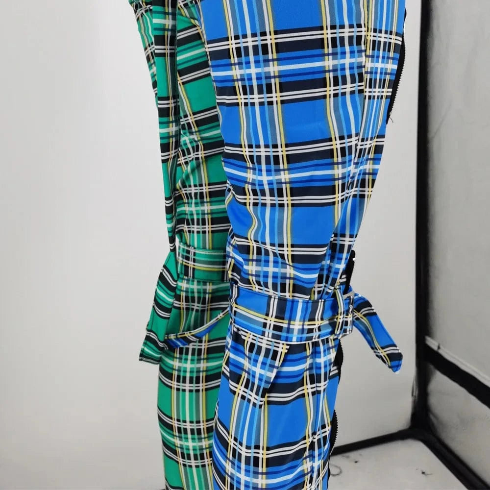 Designer Trendy Print Patchwork Plaid Women's Pants Trousers Hip Hop Y2K Casual Ladies Zipper Stylish Ladies Pants With Straps