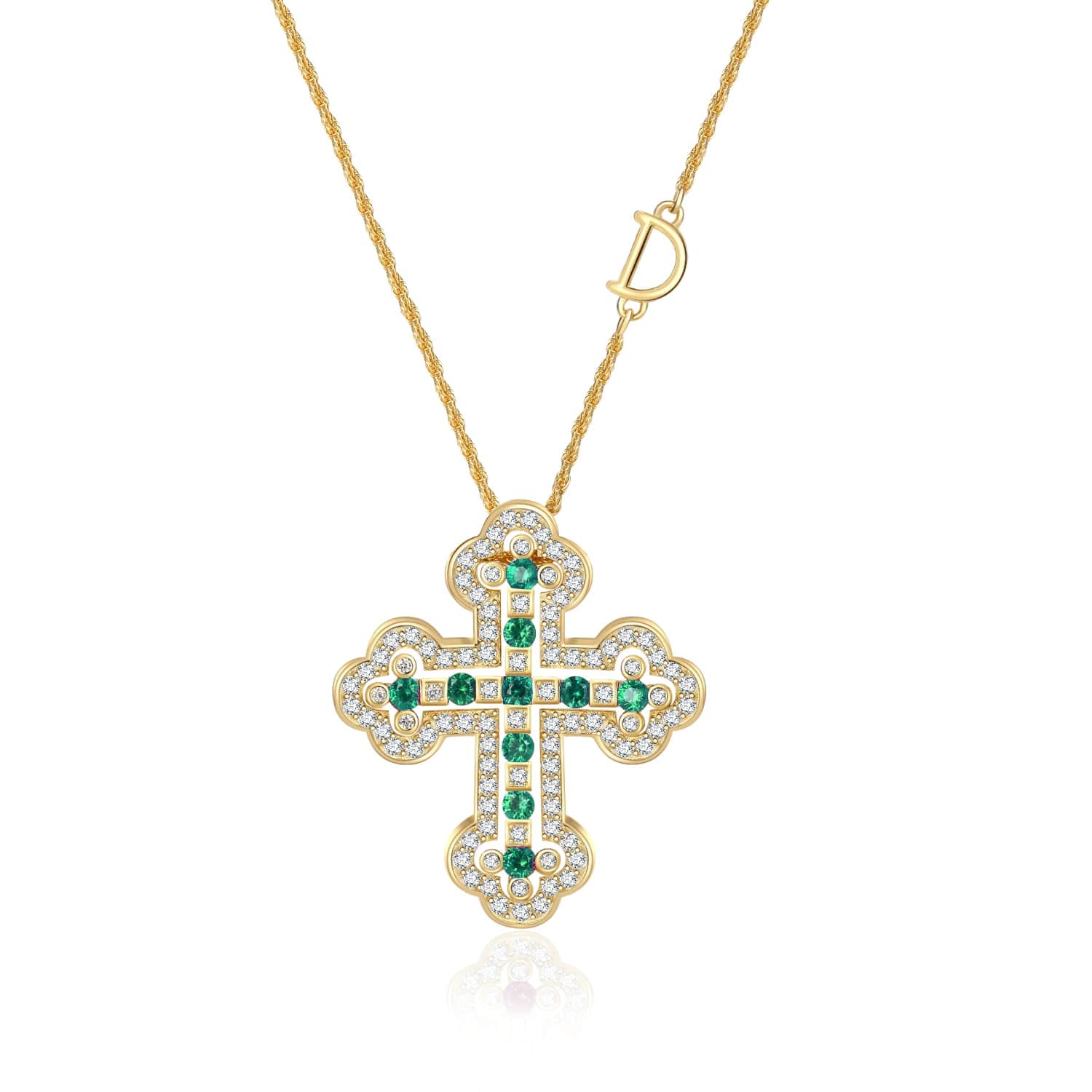 Detachable Double Cross Necklace / 50cm / Gold Cross Slovehoony S925 Sterling Silver Big Double Faith Cross Necklace Move Letter D Chain Zircon Kolye Gold 18K Necklace