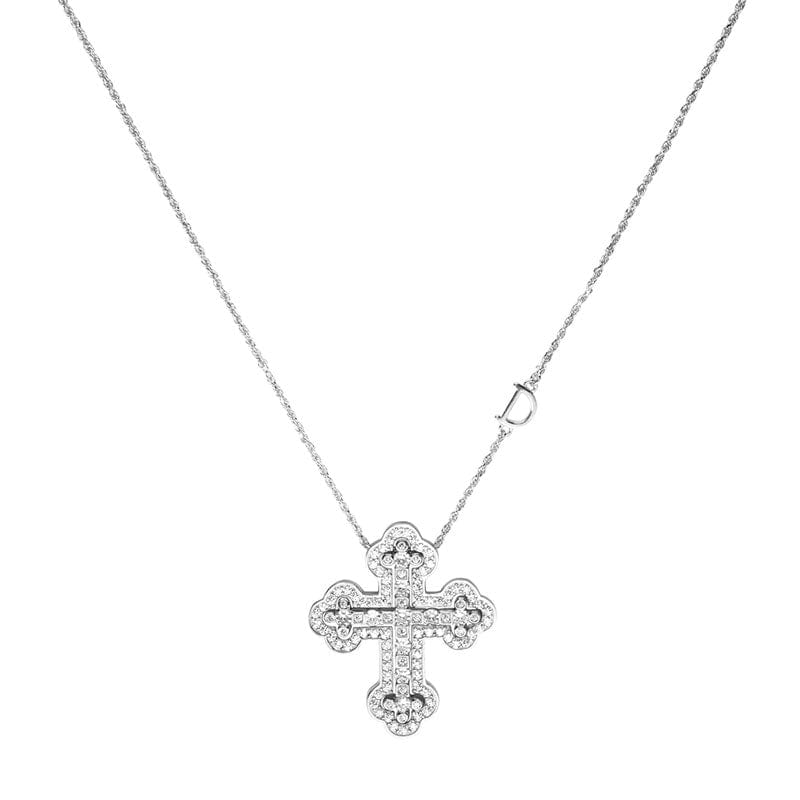 Detachable Double Cross Necklace / 55cm / 1 Slovehoony S925 Sterling Silver Big Double Faith Cross Necklace Move Letter D Chain Zircon Kolye Gold 18K Necklace