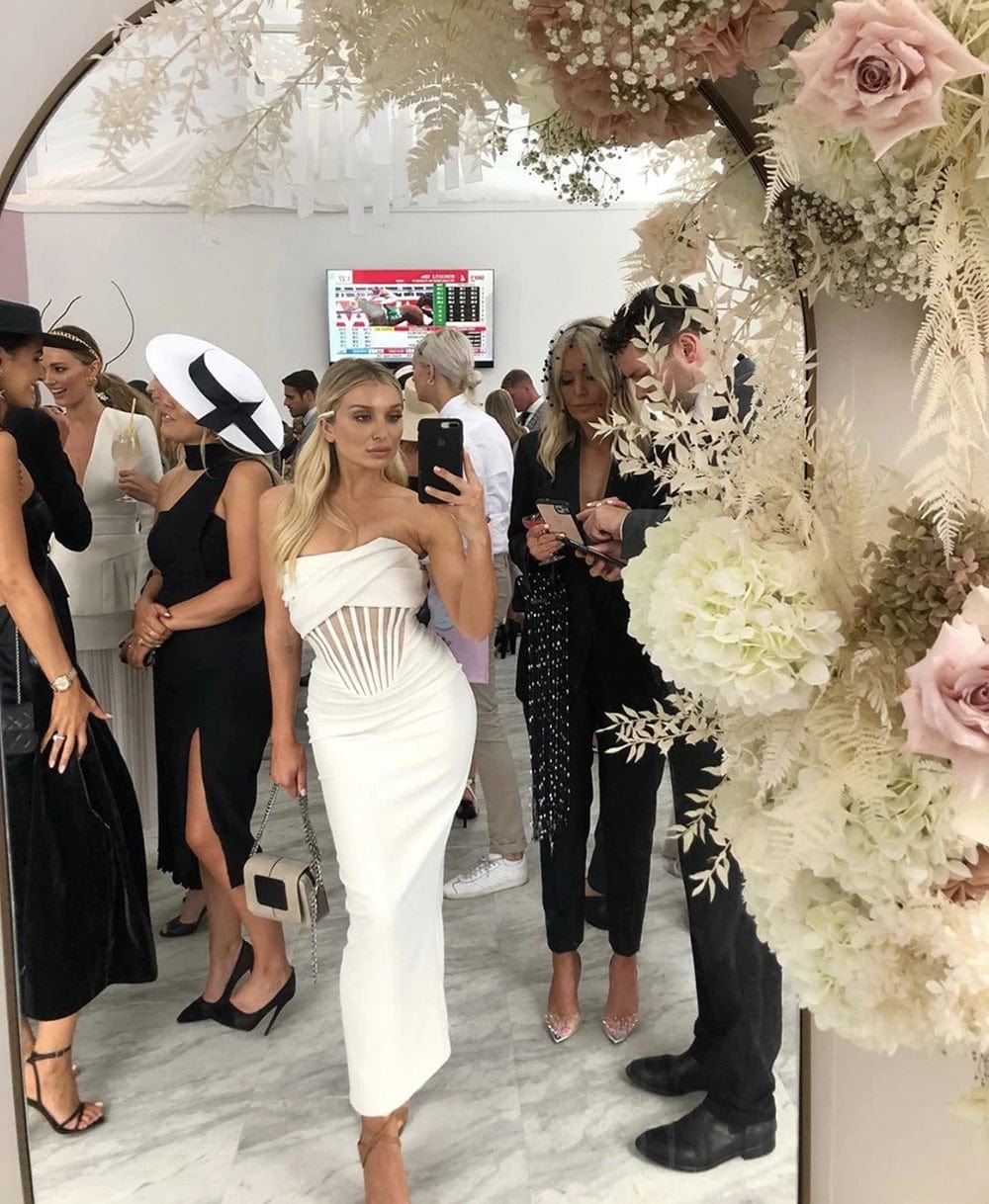 DH7397 Strapless Long Sleeveless Dress Elegant Celebrity Cocktail Sexy Dress Prom Bandage Party Evening Dress