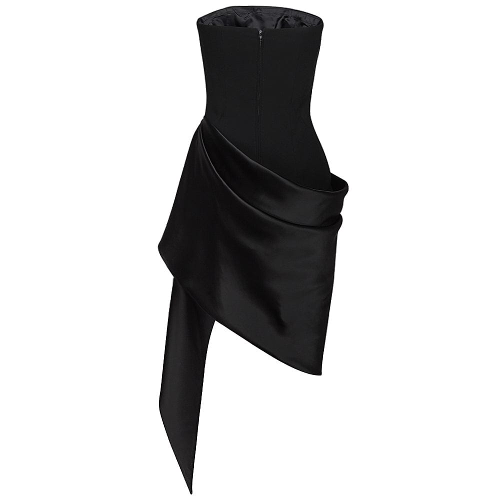 DH7826 Summer New Arrival Irregular Spcling Slik Ruffles Strapless Bodycon Black Elegant Dress