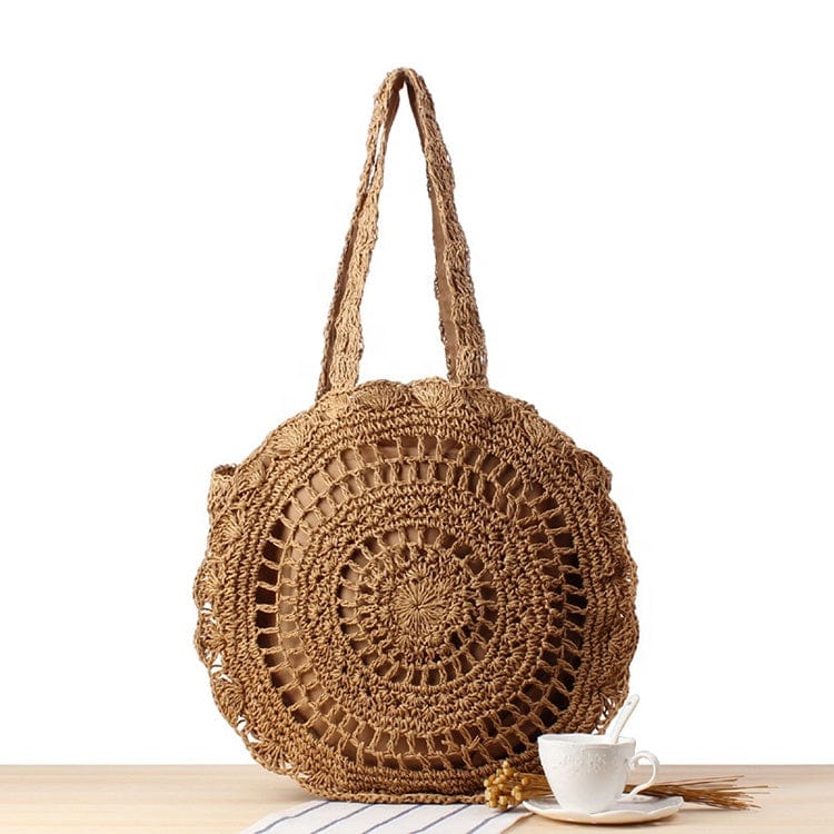 Dia. 30 / Light Brown Women Ladies Big Woven Straw Beach Bags 2022 Designer Summer Beach Bag Women