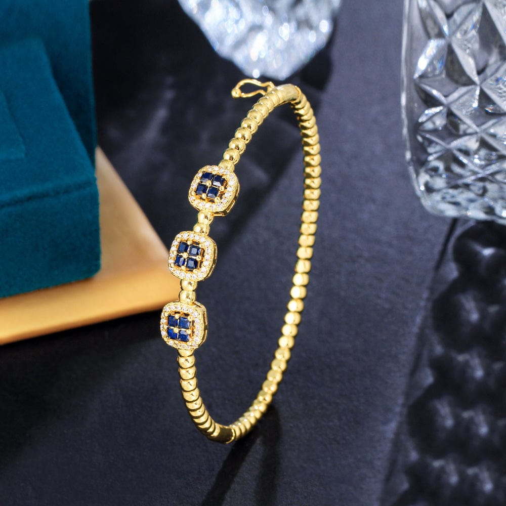 Diameter: 5.8cm / Blue-SZ0062-Lan New Trendy Square Green Blue Cubic Zirconia Stone Dubai Gold Plated Safety Clasp Round Bangles for Women Party Gifts