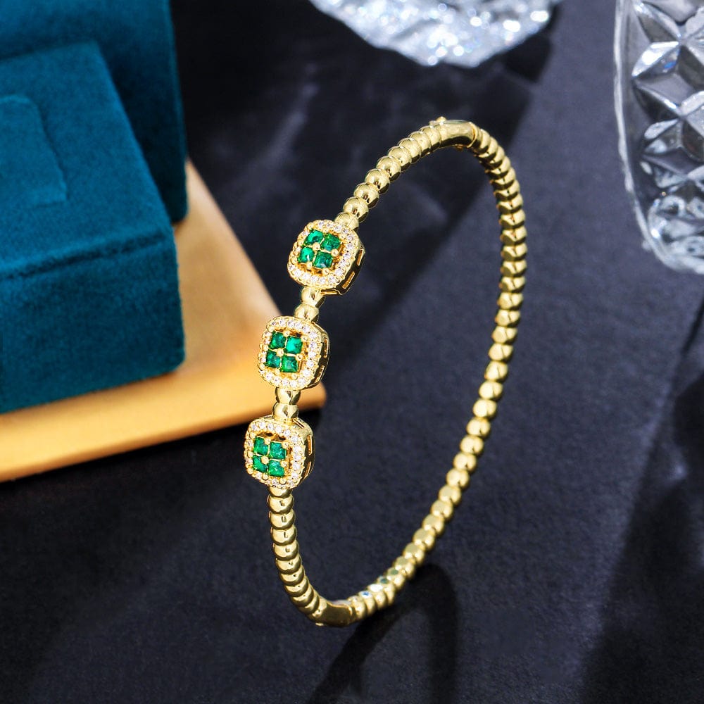 Diameter: 5.8cm / Green-SZ0062-LVVV New Trendy Square Green Blue Cubic Zirconia Stone Dubai Gold Plated Safety Clasp Round Bangles for Women Party Gifts