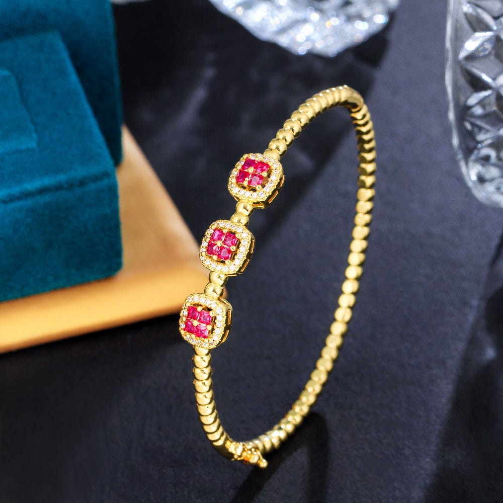 Diameter: 5.8cm / Red-SZ0062-Hong New Trendy Square Green Blue Cubic Zirconia Stone Dubai Gold Plated Safety Clasp Round Bangles for Women Party Gifts