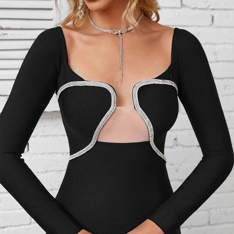 Diamond embellished long-sleeved dress winter Fashion-Forward Women's Dresses for All Occasions
