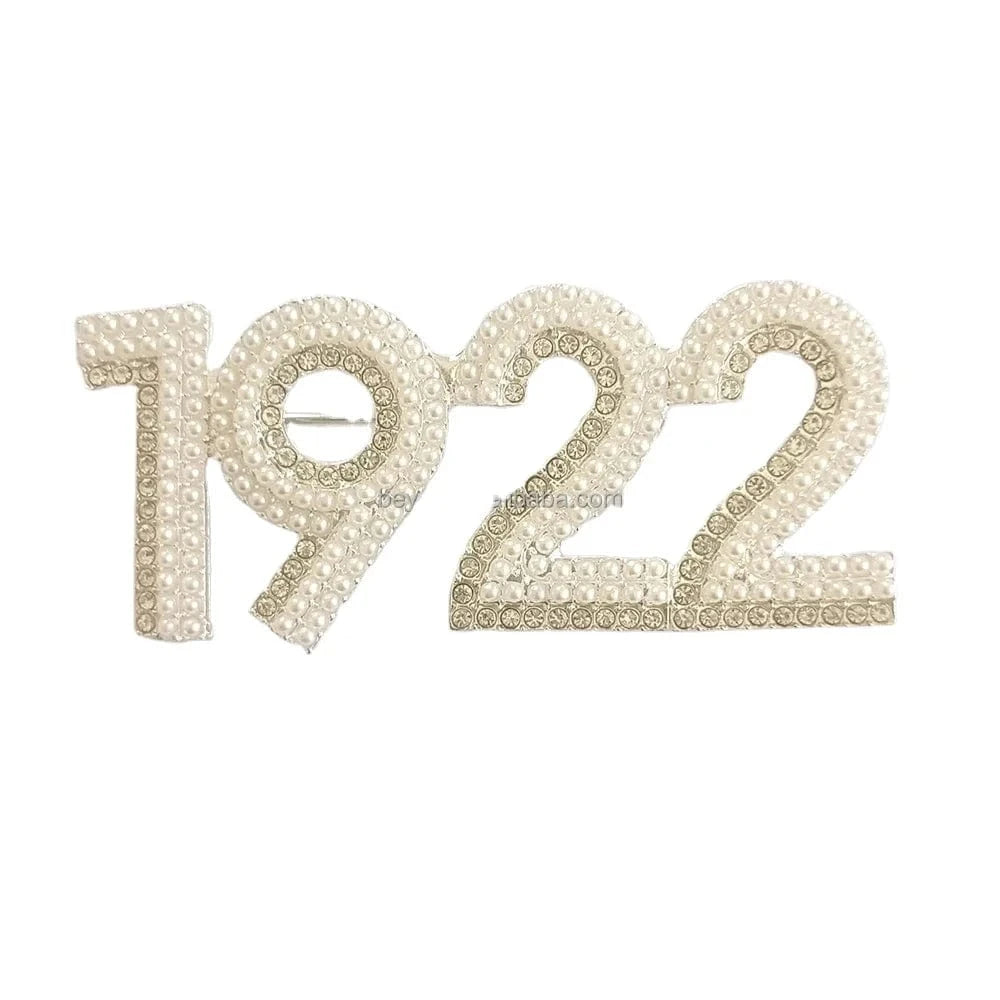 Digital 1920 1922 Fashion Metal Alloy Greek Sorority Brooch White Pearl Crystal Number Lapel Pin For Women Jewelry Accessories