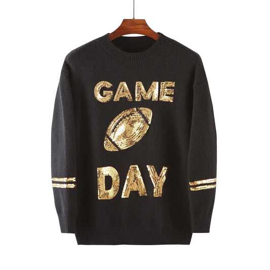 Digital printing / one size / Black new casual plus size high quality jumper custom nfl game day designer oversized  women sequin embroidery pullover  sweater