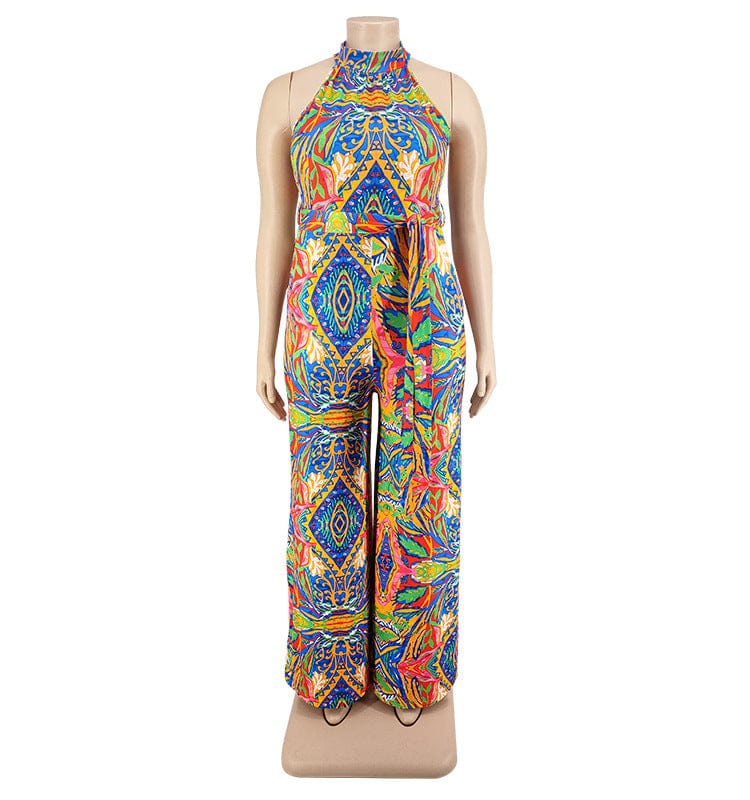 DM218137 2022 new arrival summer tie dye full length wide  plus size women clothing  one piece plus size jumpsuits