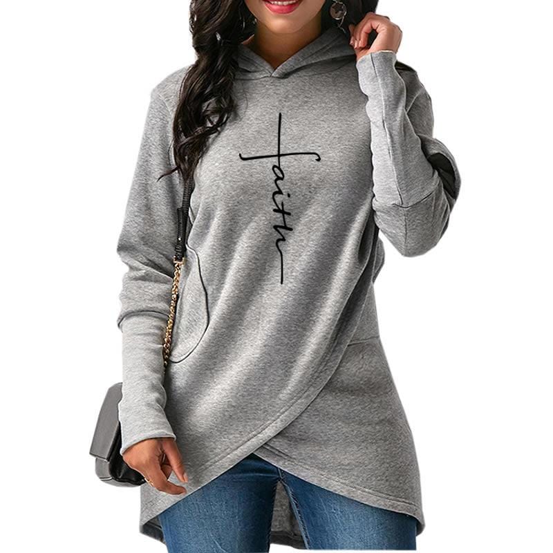 dog paw letter print Warm cross hot sale loose Women Hoodies sweatshirt irregular hem design long sleeve women sweatshirt