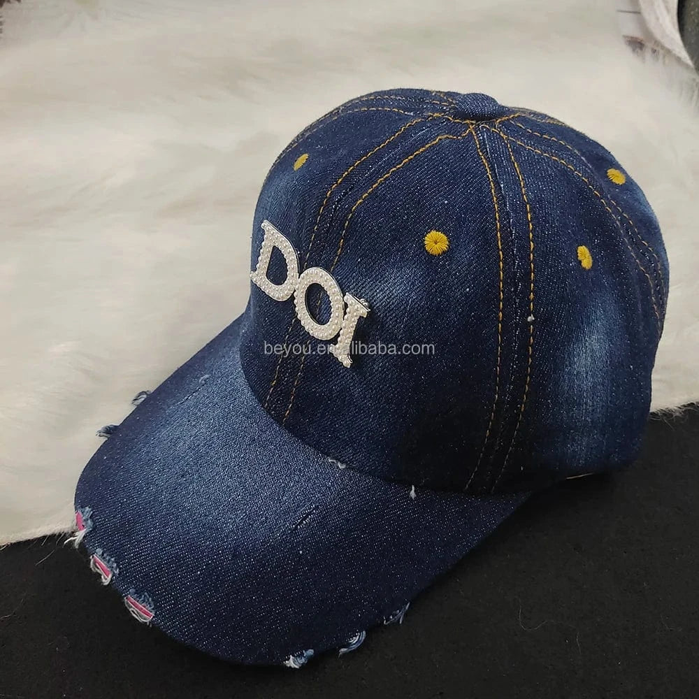doi DOI Letter Pearl Pendants Charms Custom Logo Plain Denim Daughters of Isis Distressed Baseball Caps Sports Cowboy Hats