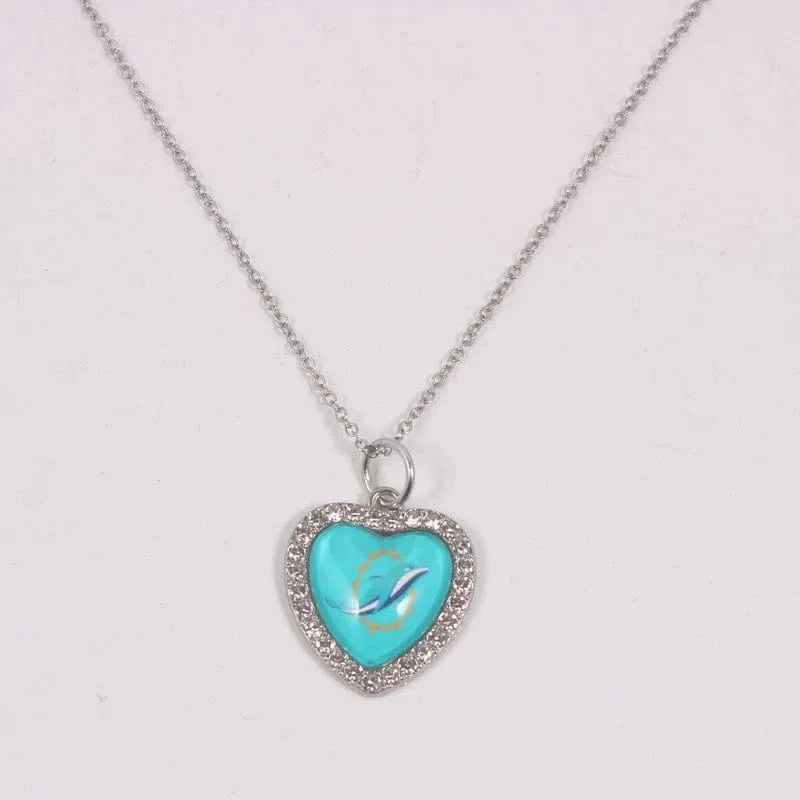 dolphines New Arrival 32 designs rhinestone heart American football pendant charms accessories stainless steel necklace heart necklace