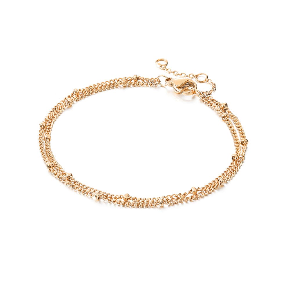 Double Chain  -Rose gold Fashion Jewelry Stainless Steel Gold Plated Adjustable Beads  Hand Thin Chain Multi Layer Bracelets 2022 Women