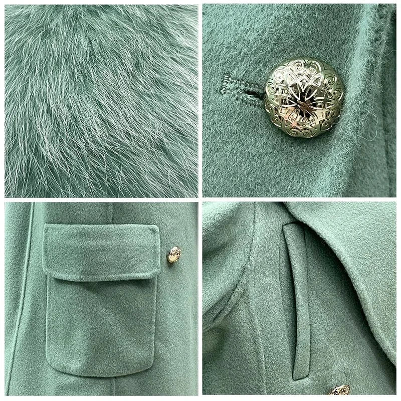 Double Sided Cashmere Coat Real Fox Fur Collar Cuffs Double Breasted Handmade Wool Coat