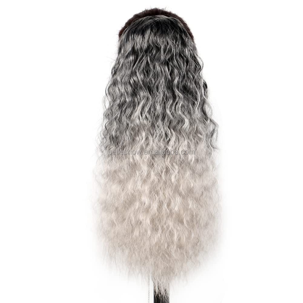 Drawstring Ponytail Extension for Black Women Long Curly 22 Inch Corn Wave Synthetic Ponytail Hairpiece With Comb Clip in Hair