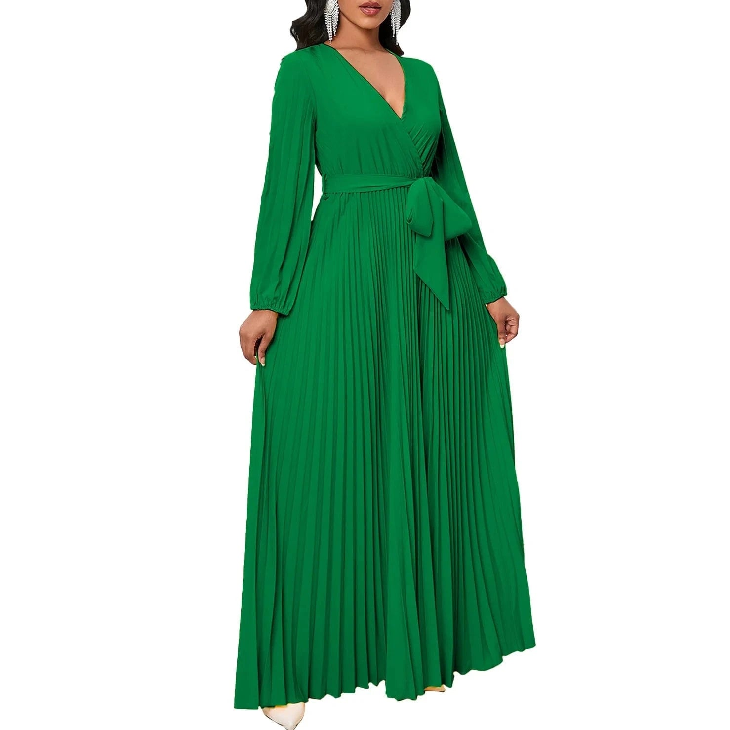 dress Solid printed maxi pleated elegant casual long dresses for ladies office lady