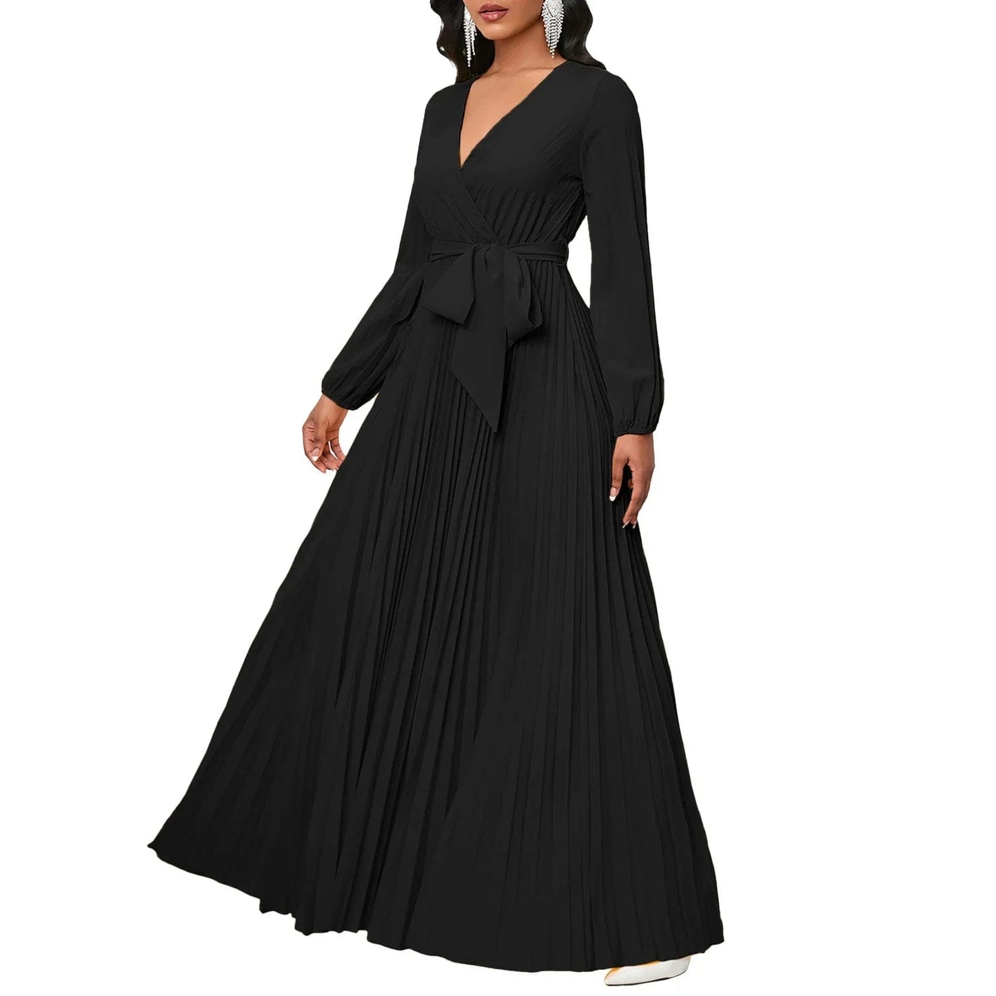 dress Solid printed maxi pleated elegant casual long dresses for ladies office lady