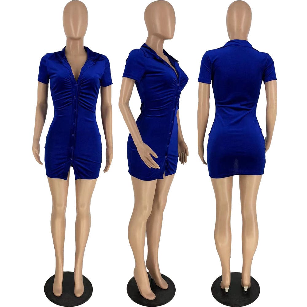 Drop shipping 2022 Summer New  Lapel Korean Velvet Casual Single-breasted Mini Dress