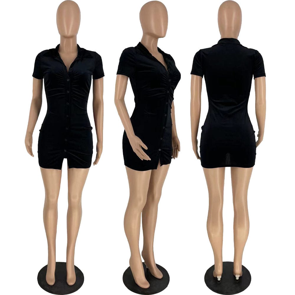 Drop shipping 2022 Summer New  Lapel Korean Velvet Casual Single-breasted Mini Dress