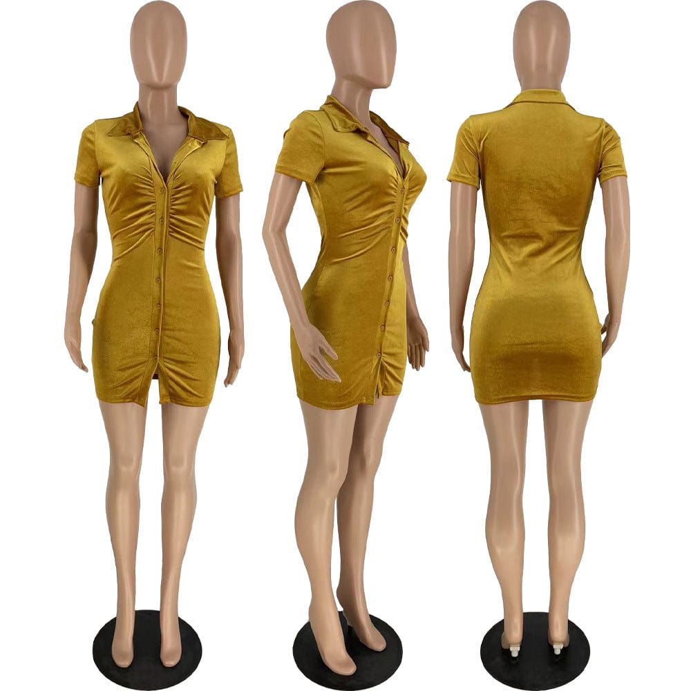 Drop shipping 2022 Summer New  Lapel Korean Velvet Casual Single-breasted Mini Dress