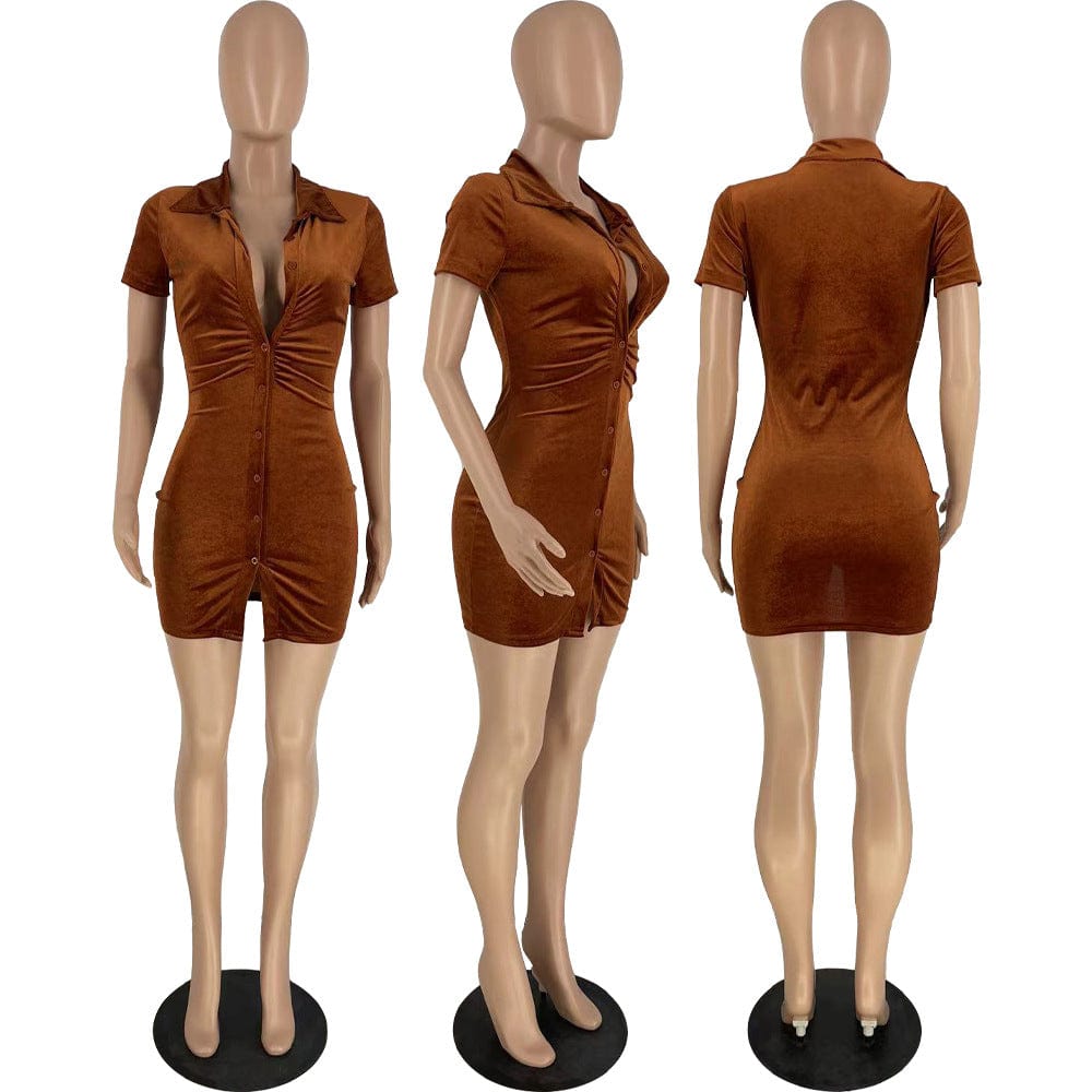 Drop shipping 2022 Summer New  Lapel Korean Velvet Casual Single-breasted Mini Dress
