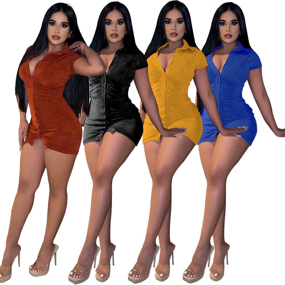 Drop shipping 2022 Summer New  Lapel Korean Velvet Casual Single-breasted Mini Dress