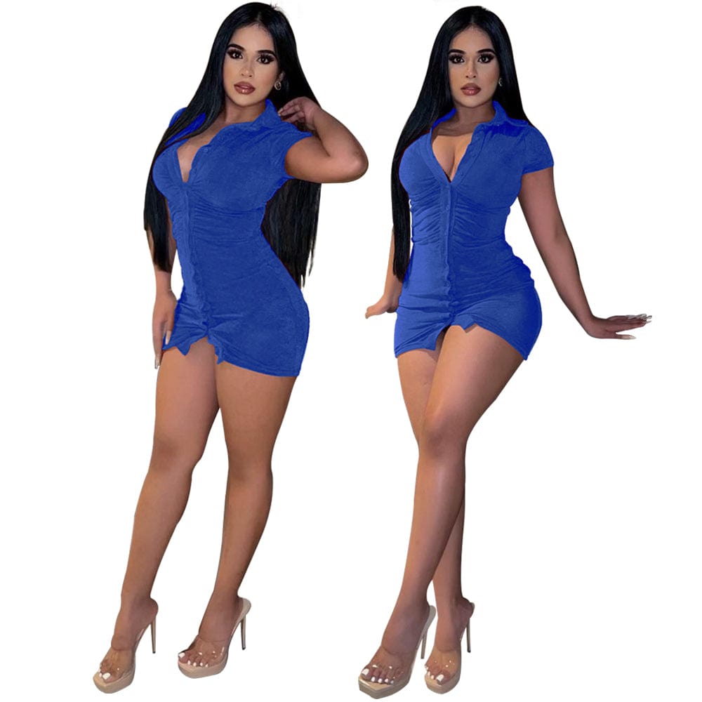 Drop shipping 2022 Summer New  Lapel Korean Velvet Casual Single-breasted Mini Dress