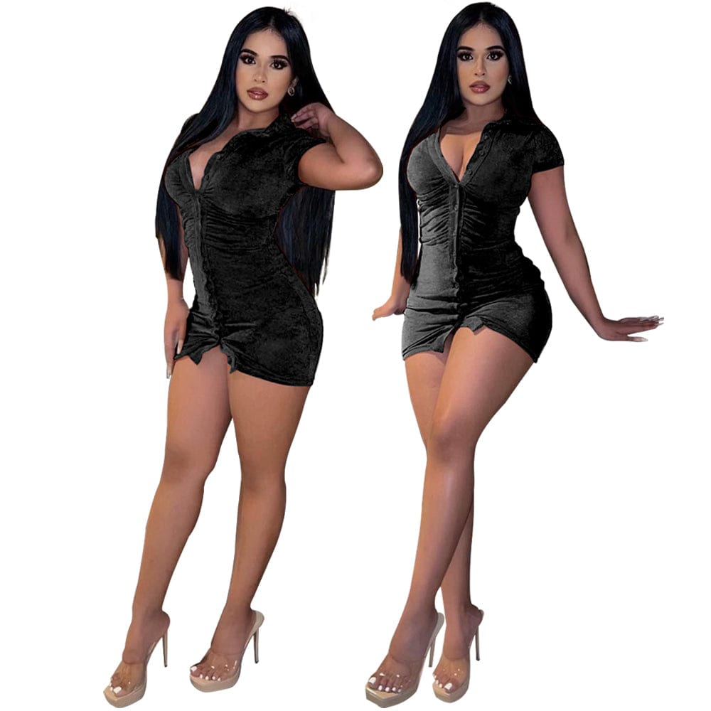 Drop shipping 2022 Summer New  Lapel Korean Velvet Casual Single-breasted Mini Dress