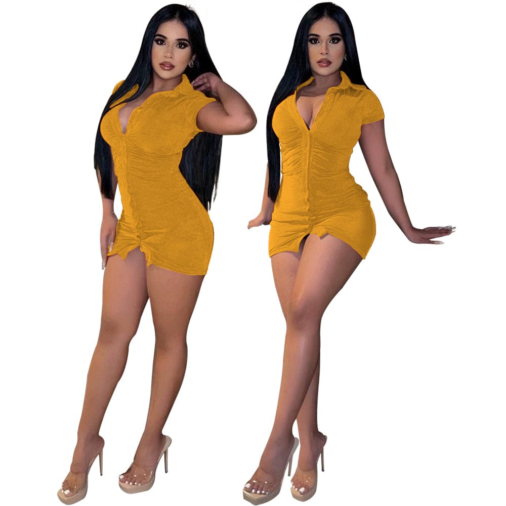 Drop shipping 2022 Summer New  Lapel Korean Velvet Casual Single-breasted Mini Dress