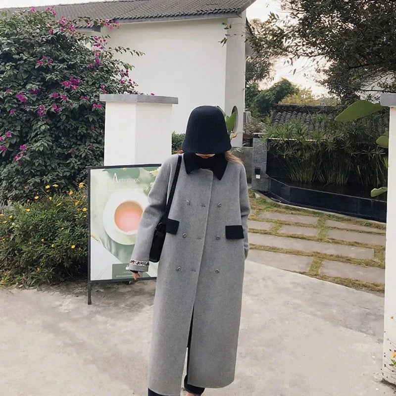 Drop Shipping Double Faced Womens Wool Blends Long Cashmere Wool Coat