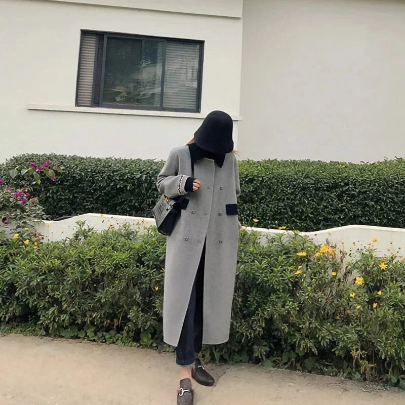 Drop Shipping Double Faced Womens Wool Blends Long Cashmere Wool Coat